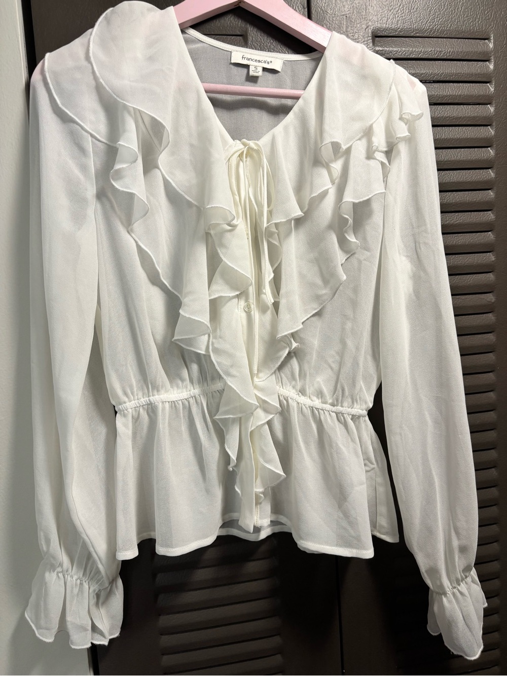 Francesca's Collections Ivory Ruffle Tie-Front Blouse